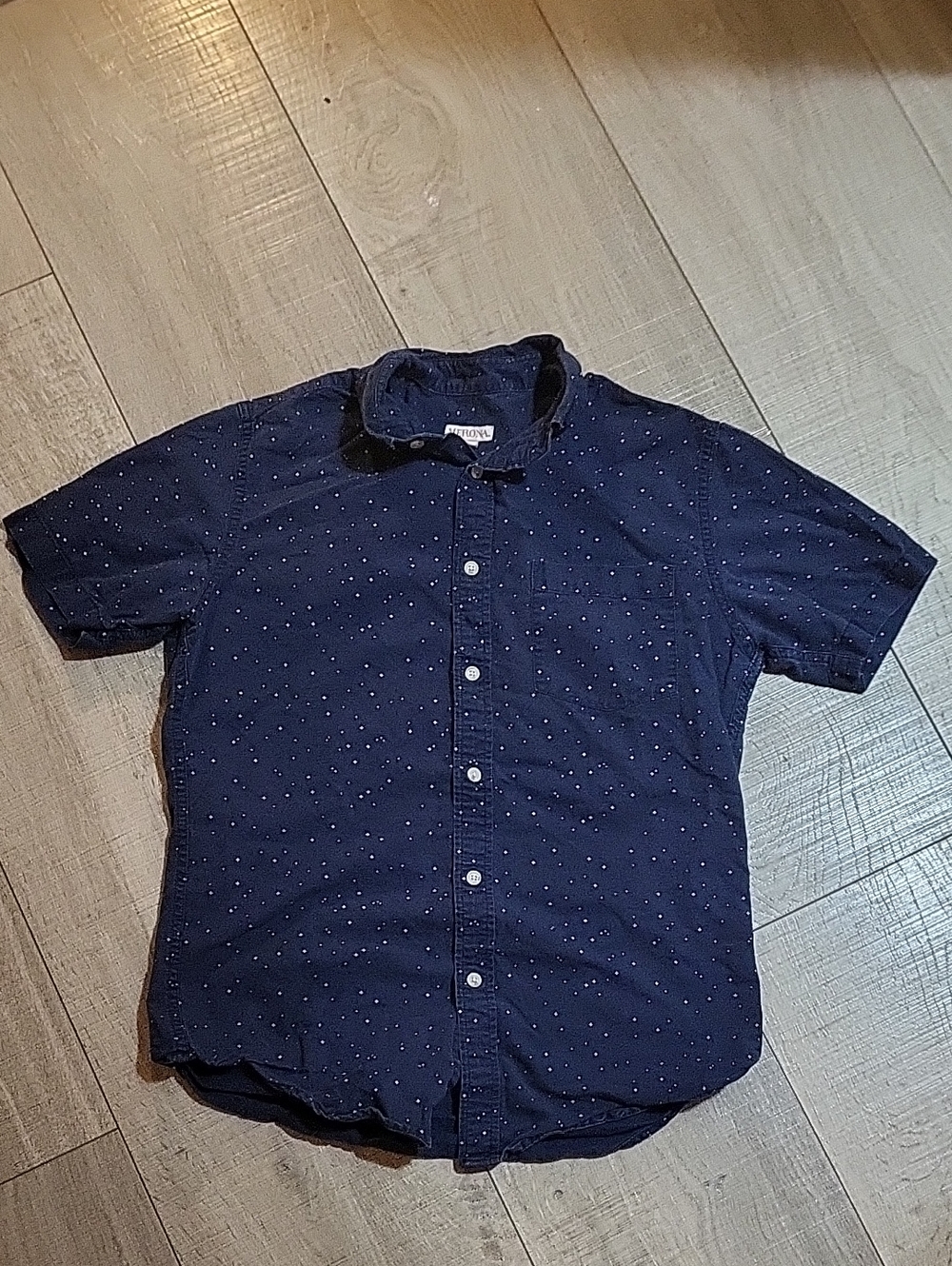 Merona Navy Short-Sleeve Button-Down Shirt with Small Dot Print